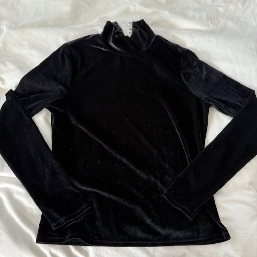 PAIGE Velvet Long-Sleeve Turtle Neck Top - Size Large - Black